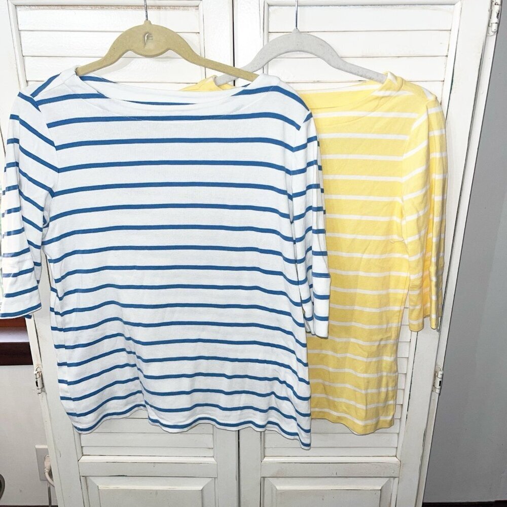 Christopher & Banks Women Striped 3/4 Sleeve Crew Neck T-Shirts Set of 2 Med